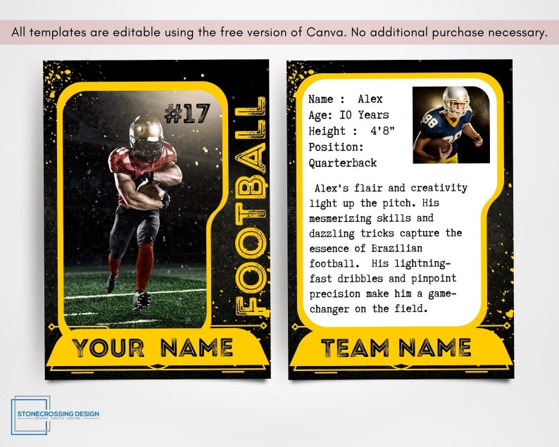 Football Trading Card Template Trading Card Template Canva Template Football Trading Card Template Trading Card Template Canva Template
