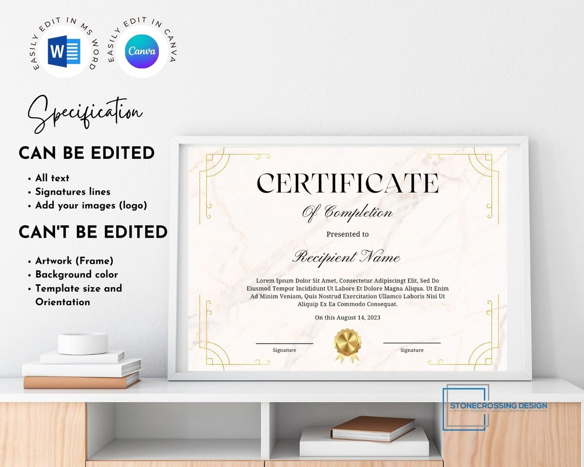 Editable Certificate of Completion Template. Award Template. Printable ...