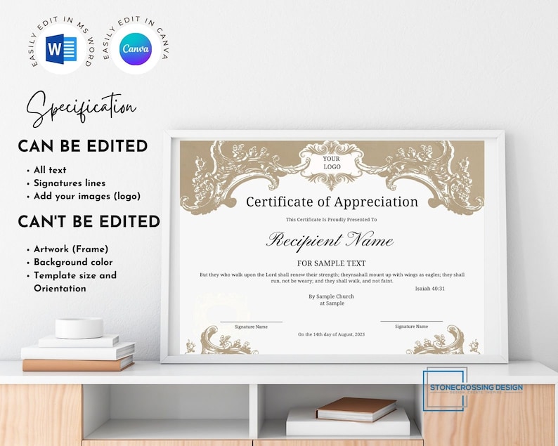 Editable Certificate of Appreciation. Award Template. Printable ...