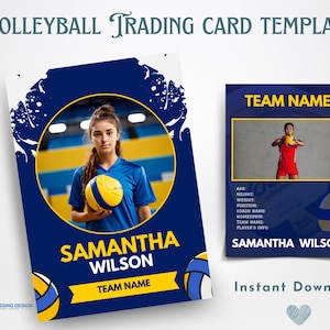 Mädchen-Volleyball Sammelkarte Vorlage | Sammelkarte Vorlage | Canva Vorlage | Bearbeitbare Sammelkarte | Mädchen-Volleyball-Karte