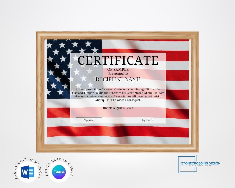 Editable American Flag Template. Award Template. Printable Certificate ...