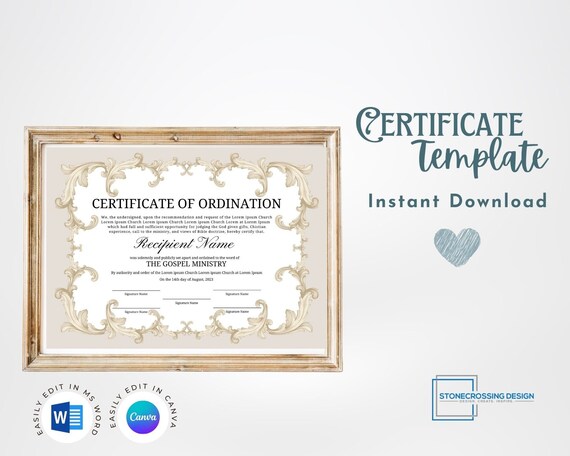 Certificate Of Ordination Template Free