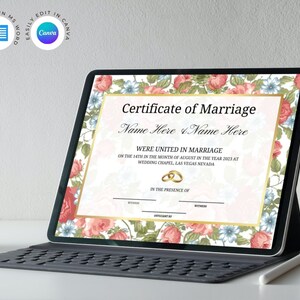 Editable Certificate of Marriage Template. Marriage License. Printable ...