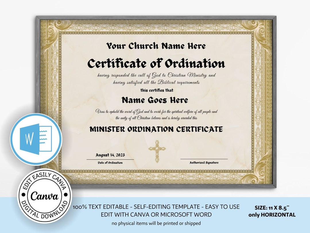 Editable Ordination Application Form Editable Certificate of Ordination Template. Ordained - Etsy
