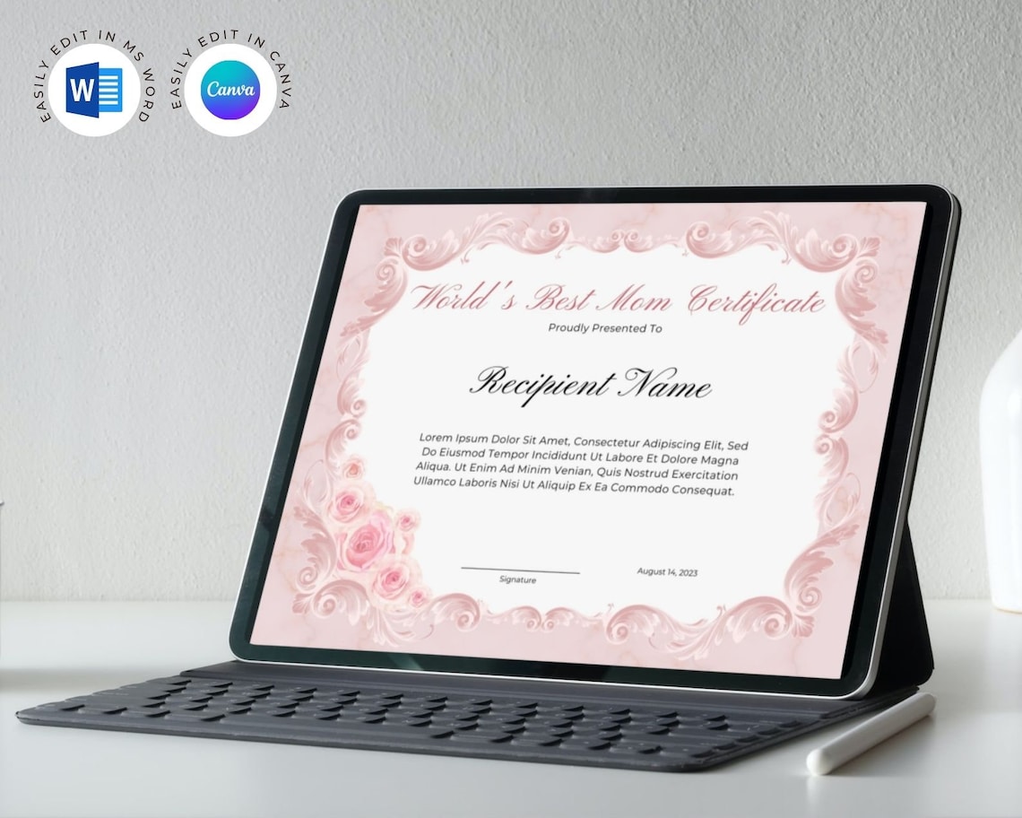 Editable Certificate for Best Mom. Award Template. Printable ...