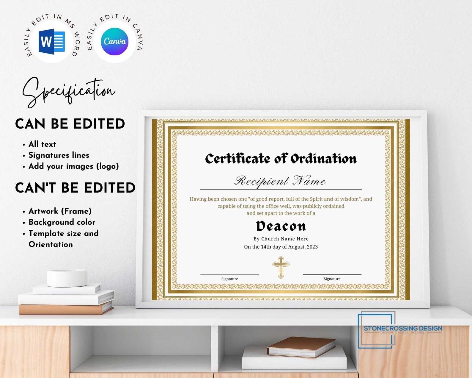 Editable Ordination Application Form Editable Certificate of Ordination Template. Ordained Minister ...