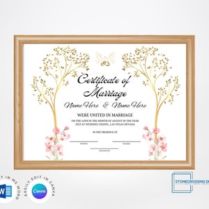 Editable Certificate of Marriage Template. Marriage License. Printable ...