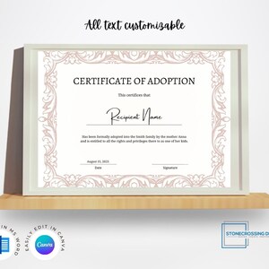 Editable Certificate of Adoption Template. Adoption Certificate ...