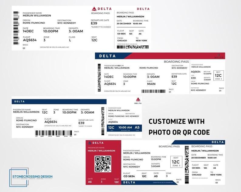 Editable Airline Boarding Pass Ticket Template. Surprise Trip Ticket ...