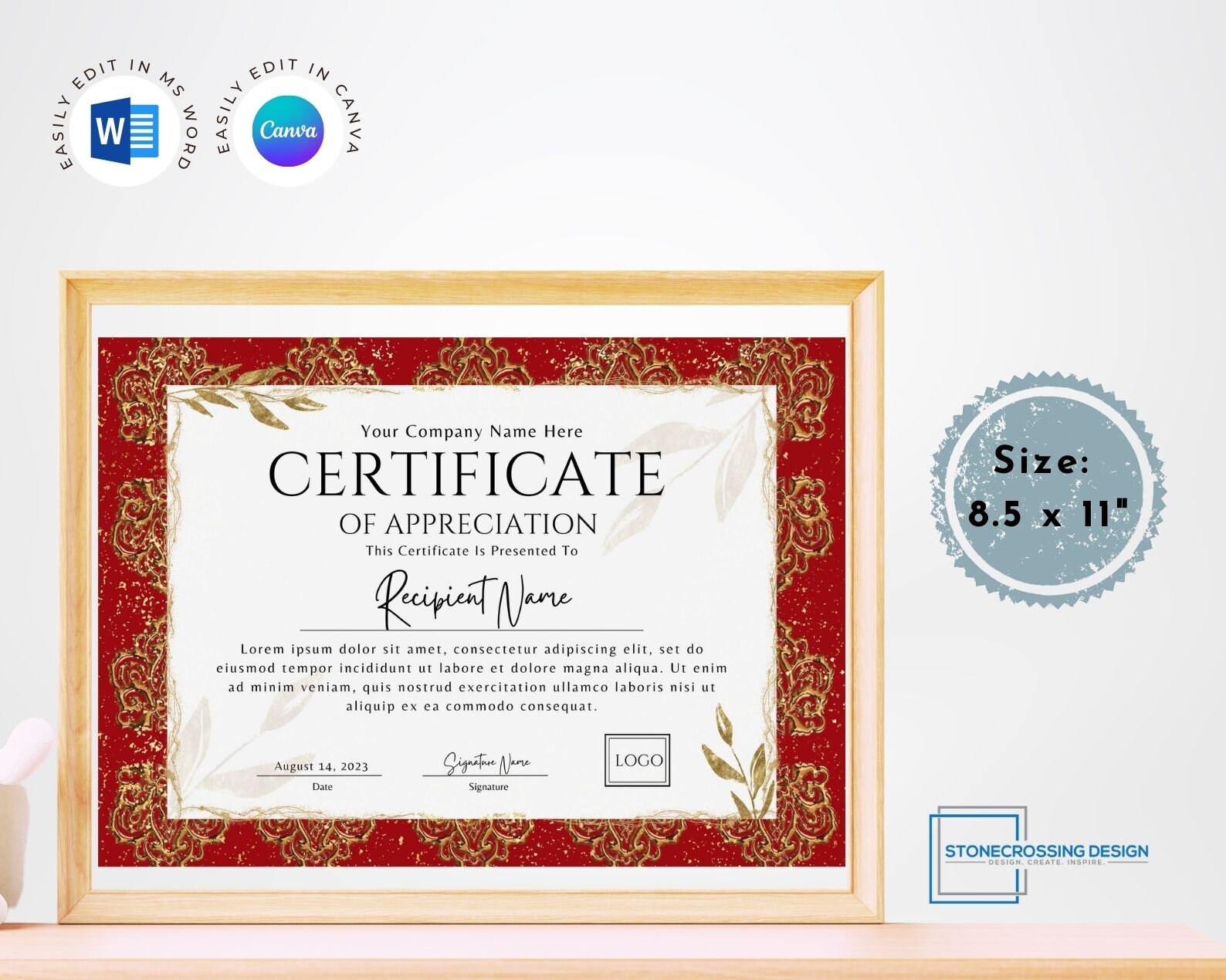 Editable Certificate of Appreciation. Award Template. Printable ...