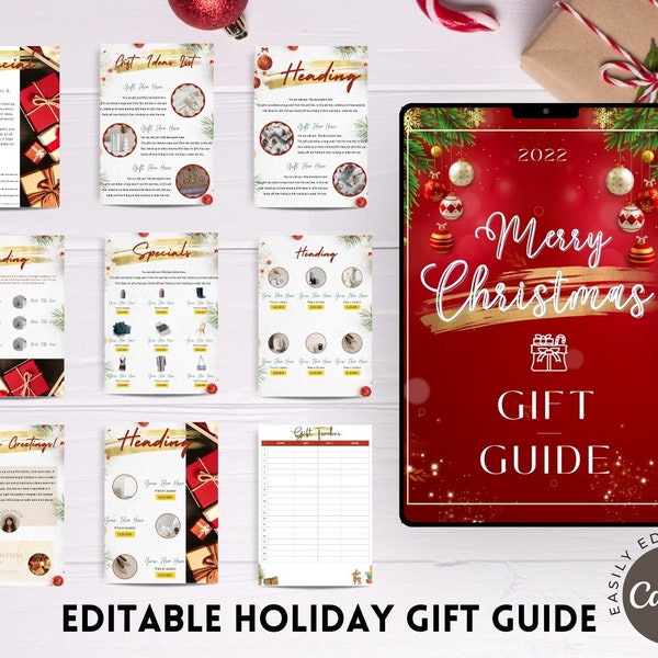 10-Page Christmas Gift Guide Canva Template | Editable Canva Christmas Gift Guide | Digital Christmas List | Holiday Gift Guide Template