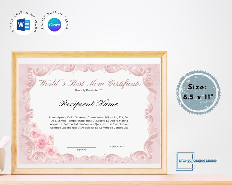 Editable Certificate for Best Mom. Award Template. Printable ...
