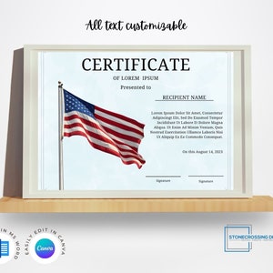Editable American Flag Template. Award Template. Printable Certificate ...
