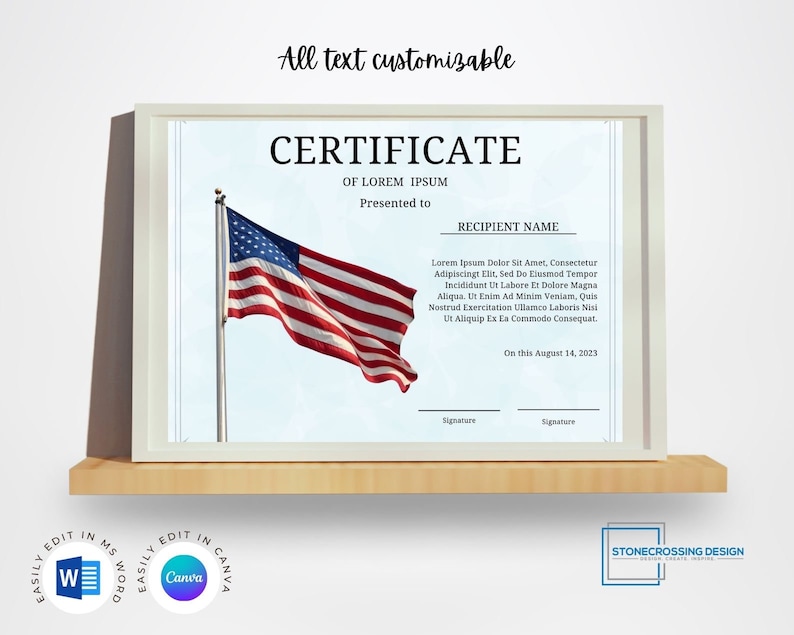 Flagcertifacte Example Editable American Flag Template. Award Template. Printable Certificate ...