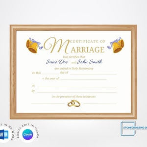 Editable Certificate of Marriage Template. Marriage License. Printable ...