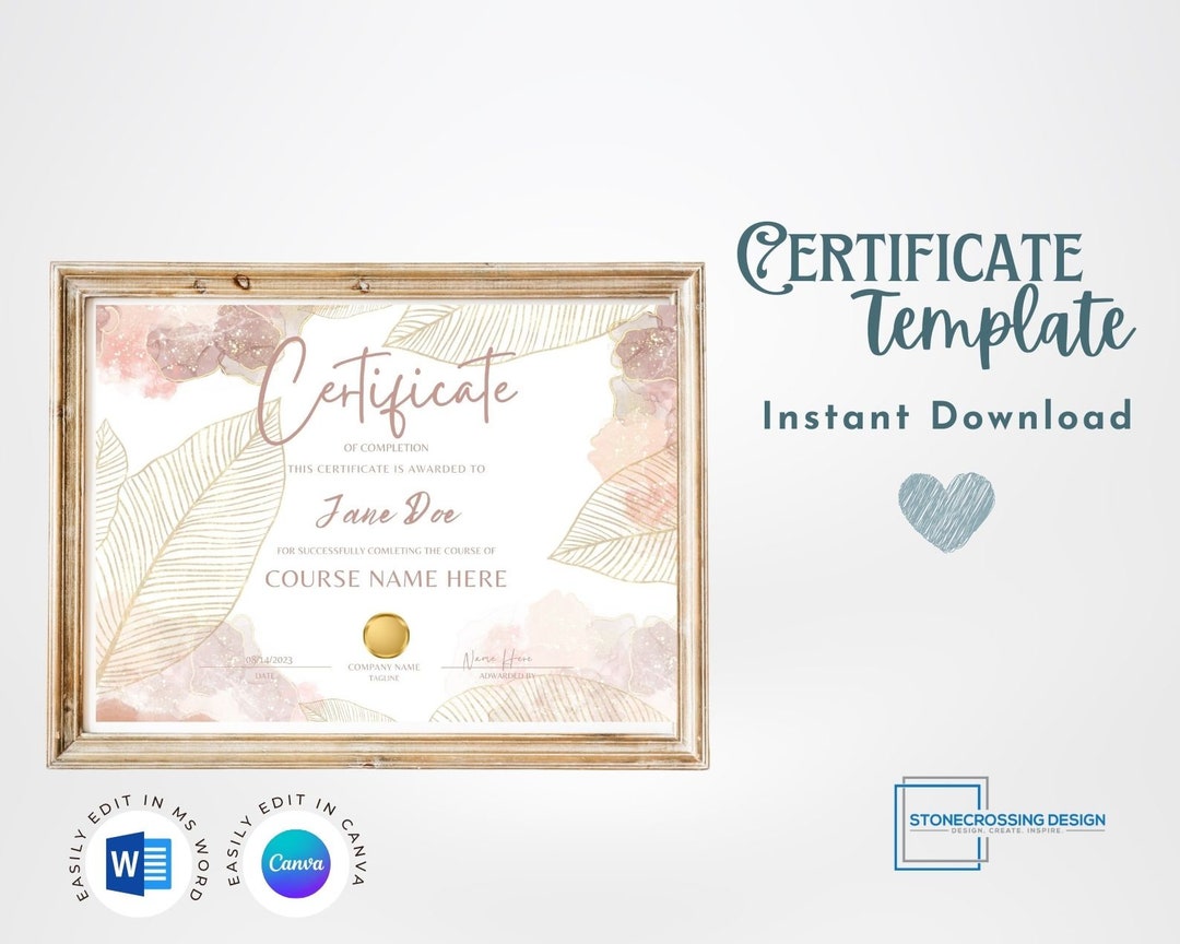 Editable Certificate of Completion Template. Award Template. Printable ...