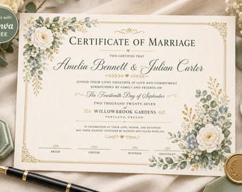 Editable Marriage Certificate Template, Canva Certificate, Printable Certificate, Digital Certificate, Instant Download