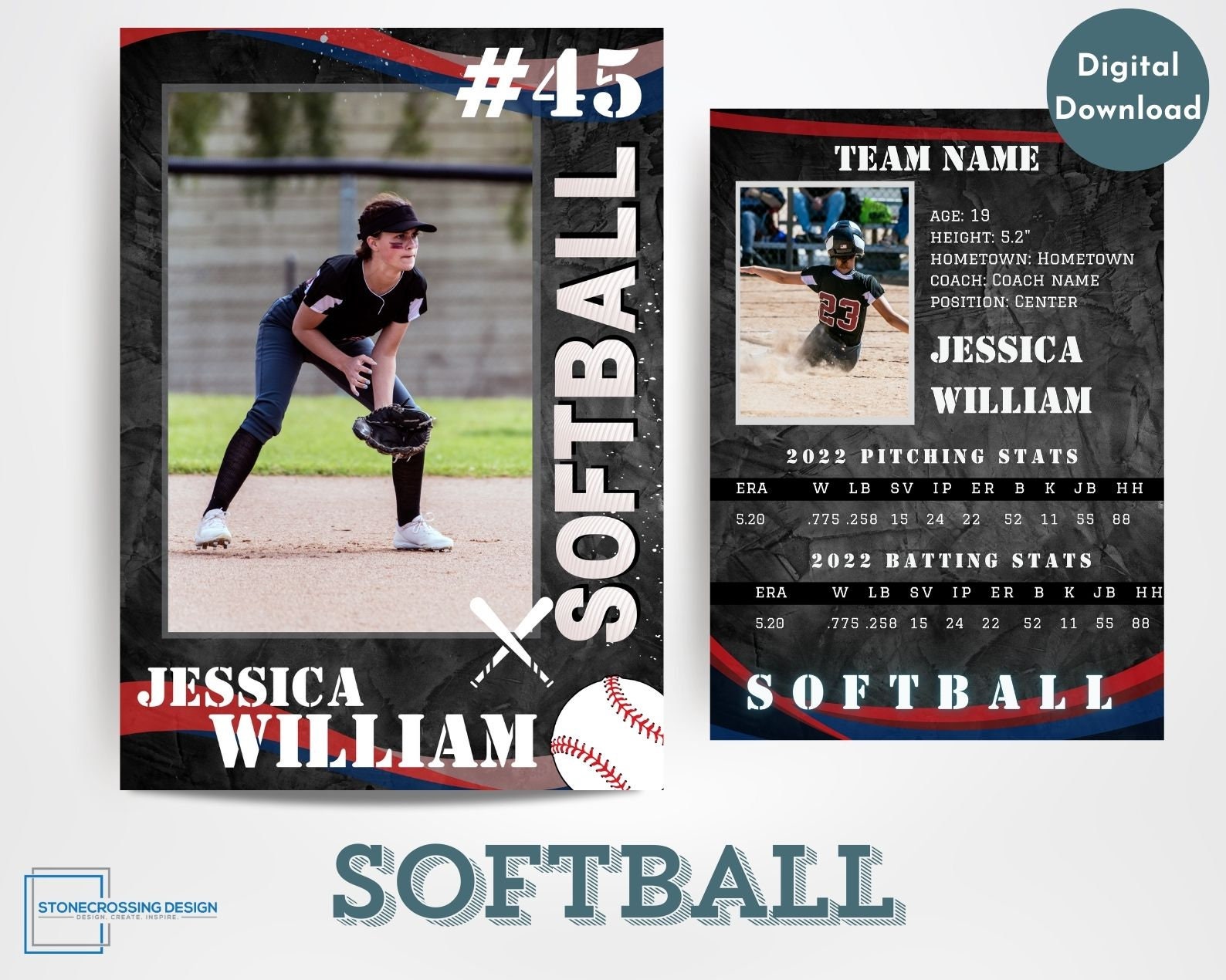 Softball Trading Card Template Trading Card Template Canva Template