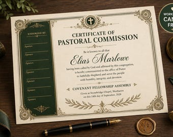 Editable Pastoral Commission Certificate, Church Certificate Canva Template, Printable Ministry Certificate, Digital Certificate