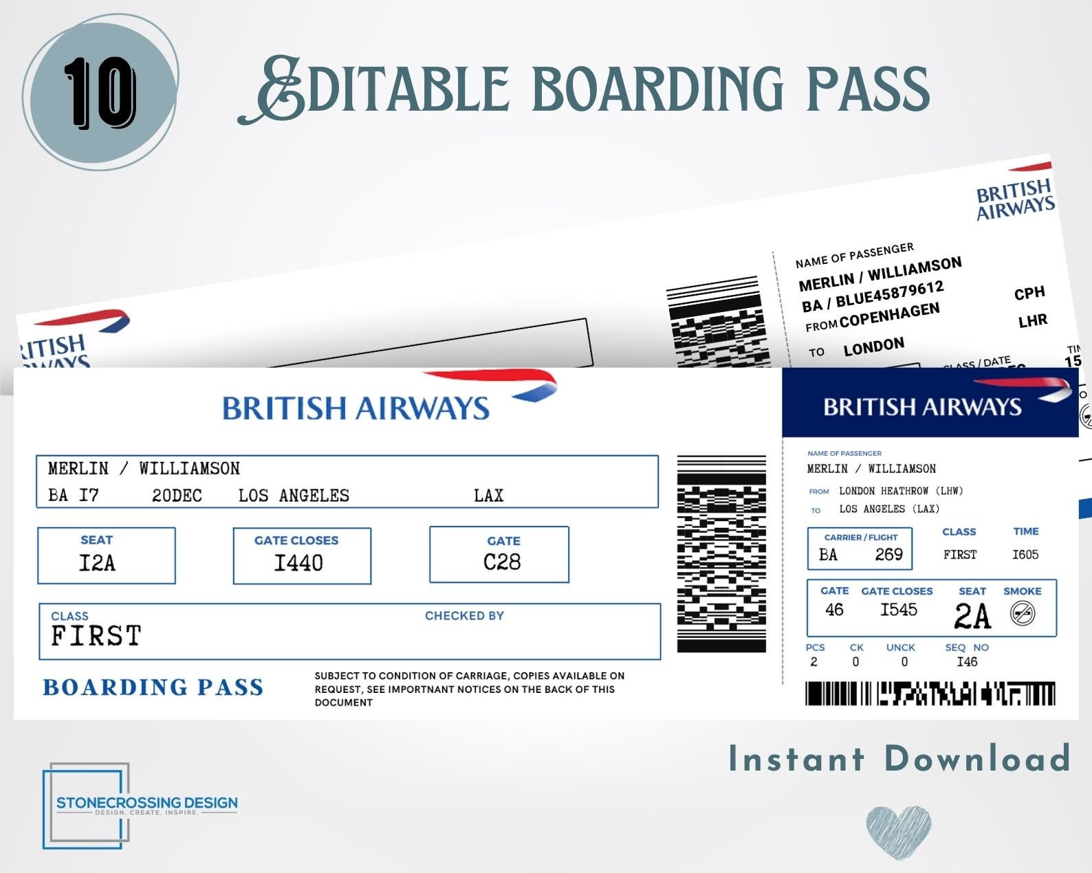 Editable Airline Boarding Pass Ticket Template. Surprise Trip Ticket