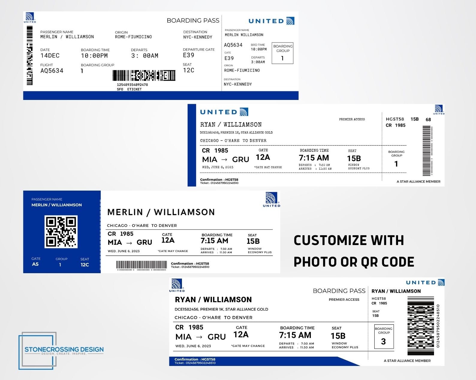 Editable Airline Boarding Pass Ticket Template. Surprise Trip Ticket