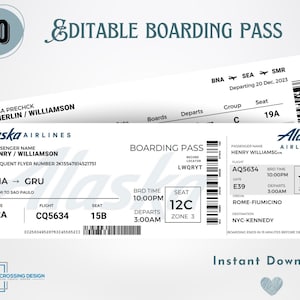 Editable Airline Boarding Pass Ticket Template. Surprise Trip Ticket ...