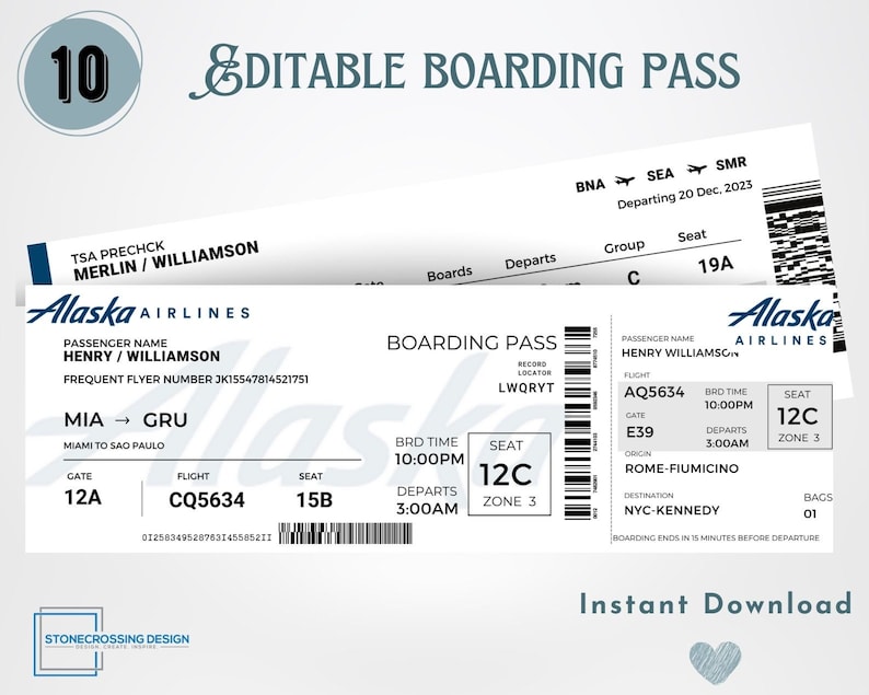 Editable Airline Boarding Pass Ticket Template. Surprise Trip Ticket