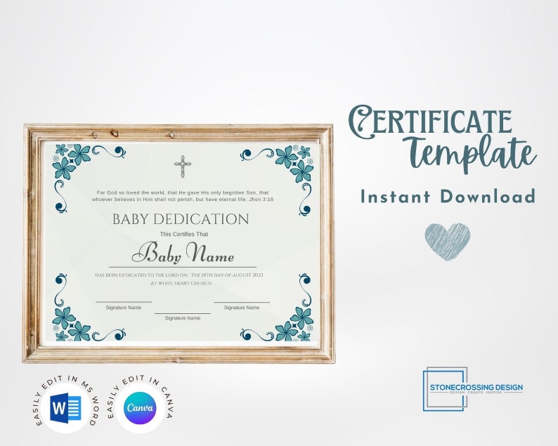 Editable Baby Dedication Template. Baptism. Printable Certificate ...