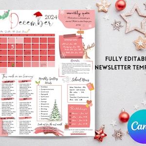December 2024 Newsletter Template | Editable Monthly Newsletter | Printable Note Cards | 2024 December Newsletter