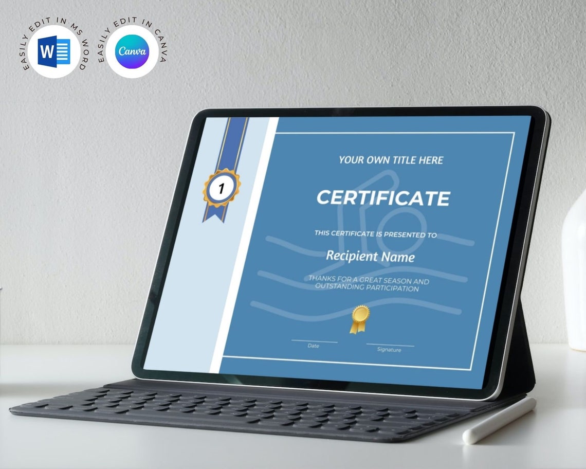 Editable Participation Sports Certificate Template With Photo. - Etsy
