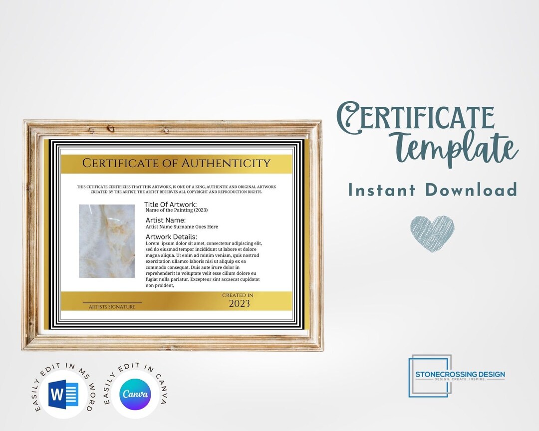 Editable Certificate of Authenticity Template. Authenticity Certificate