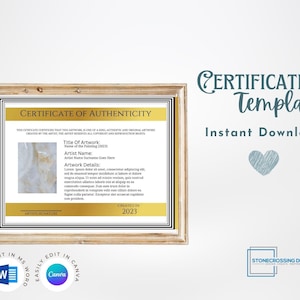 Editable Certificate of Authenticity Template. Authenticity Certificate. Printable Certificate. Editable with Canva or Microsoft Word.
