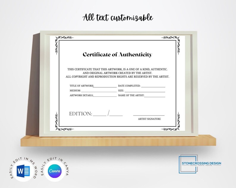 Editable Certificate of Authenticity Template. Authenticity Certificate ...