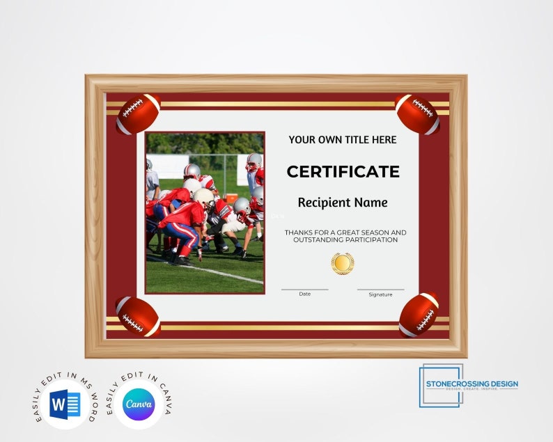 Editable Football Sports Certificate Template With Photo. Award. Trophy