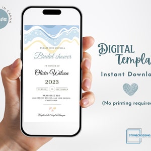 Digital Bridal Shower Invitation, Electronic Bridal Shower E-vite, Bridal Shower Invitation Editable Template