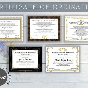Complete Set Of 10 Certificate of Ordination Template Bundle, 10 DIY Ordained Minister Certificates, DIY Church Printables
