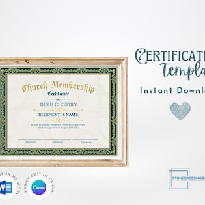 Editable Church Membership Certificate. Welcoming You to Our Spiritual Community. Printable. Editable with Canva or Microsoft Word.