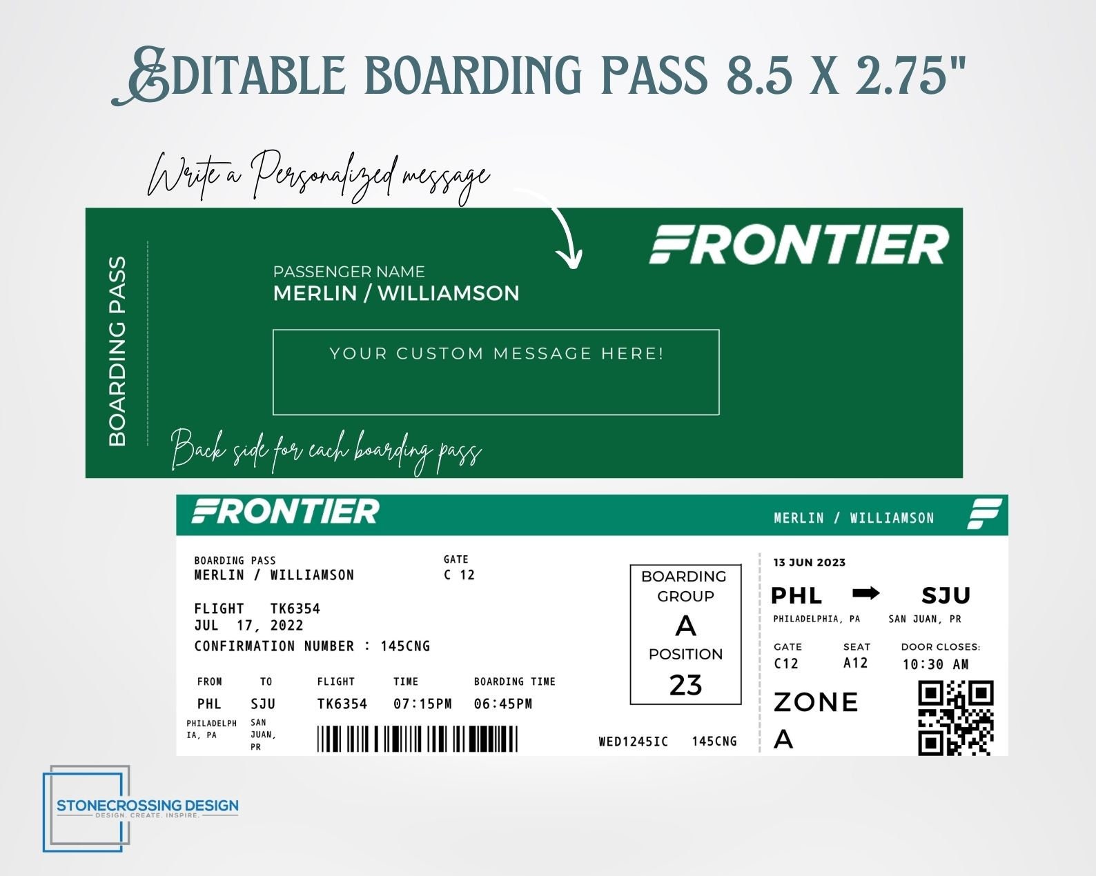 Editable Airline Boarding Pass Ticket Template. Surprise Trip Ticket