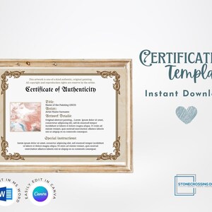 Editable Certificate of Authenticity Template. Authenticity Certificate. Printable Certificate. Editable with Canva or Microsoft Word.