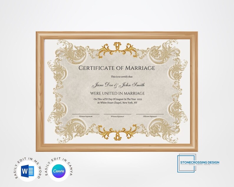 Editable Certificate of Marriage Template. Marriage License. - Etsy