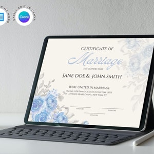 Editable Certificate of Marriage Template. Marriage License. Printable ...
