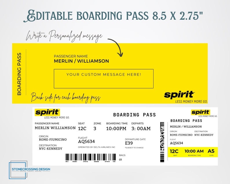 Editable Airline Boarding Pass Ticket Template. Surprise Trip Ticket