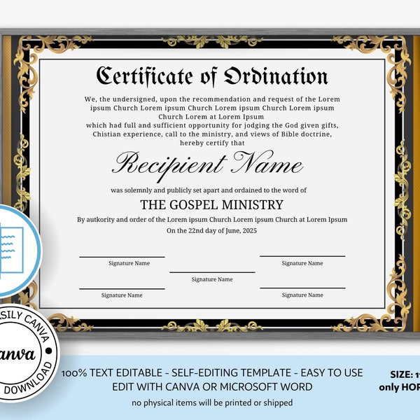 Certificate of Ordination Elder - Etsy
