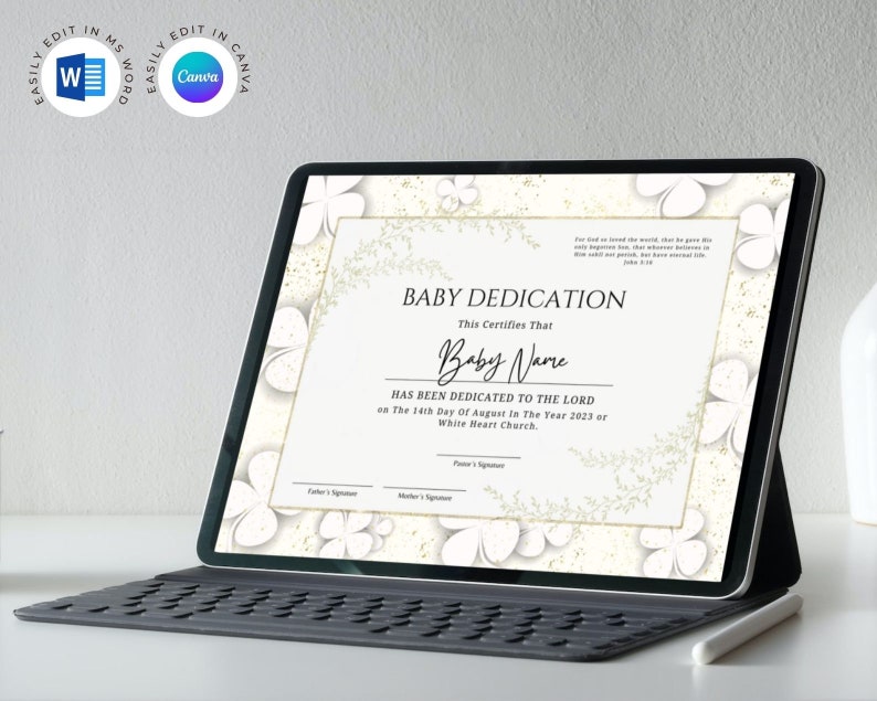 Editable Certificate of Baby Dedication Template. Child Dedication ...