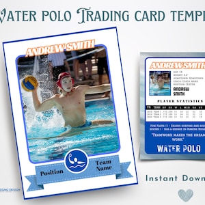 Modello di carta collezionabile per pallanuoto per ragazzi / Modello di carta collezionabile / Modello Canva / Carta collezionabile modificabile / Carta di pallanuoto per ragazzi