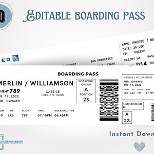 Editable Airline Boarding Pass Ticket Template. Surprise Trip Ticket ...
