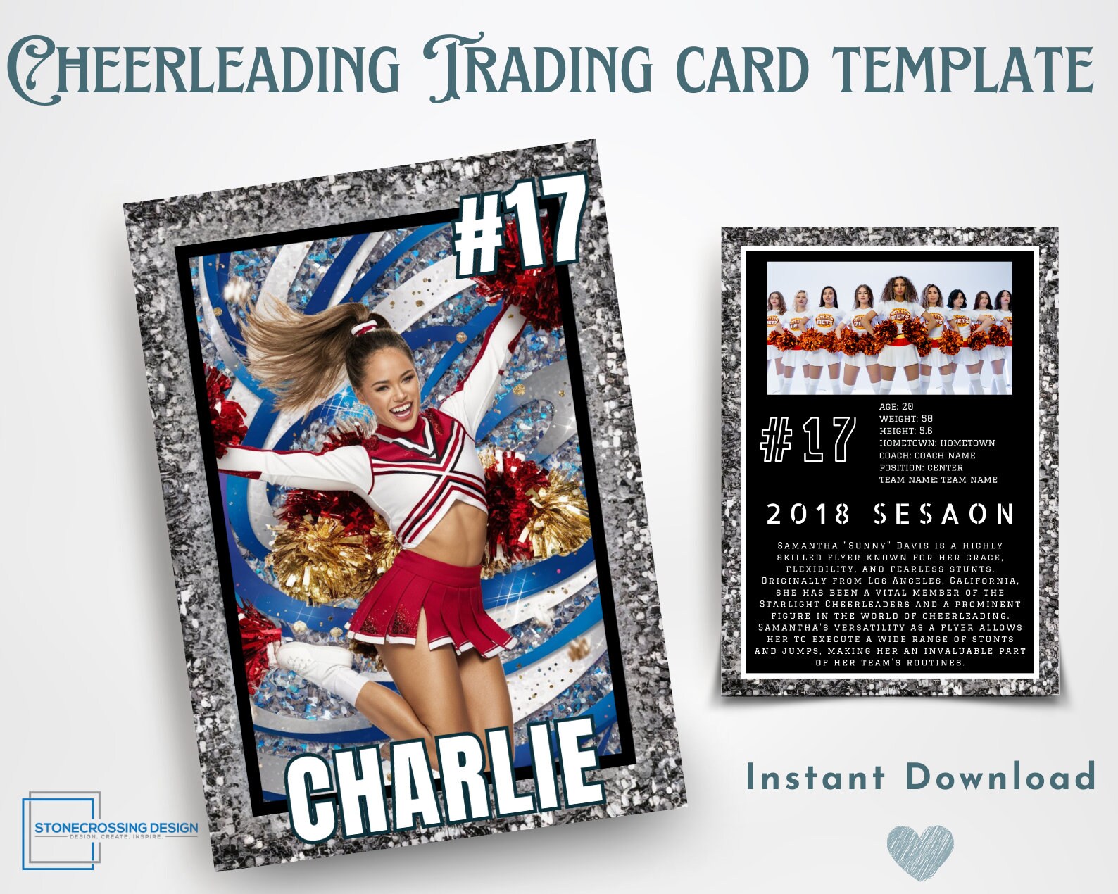 Girls Cheerleading Trading Card Template | Trading Card Template | Canva Template | Editable Trading Card | Girls Cheerleading Card