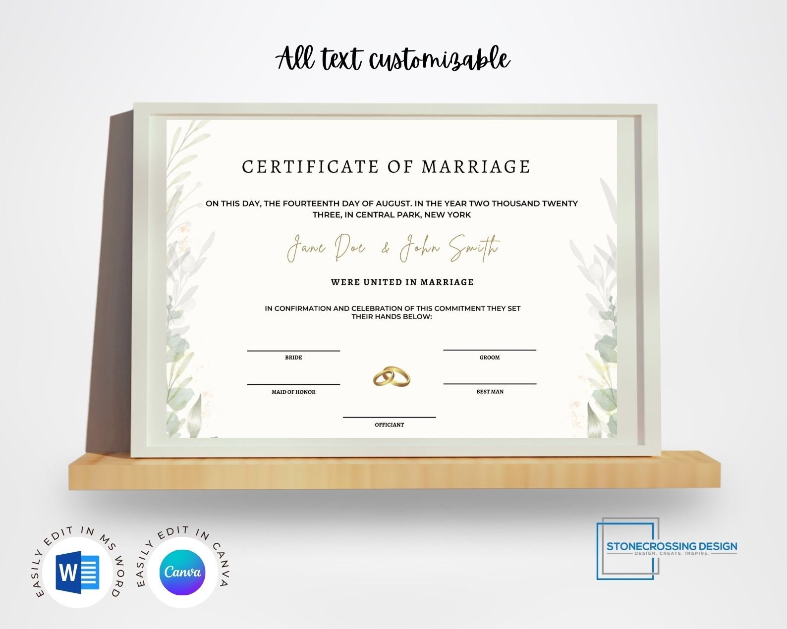 Editable Certificate of Marriage Template. Marriage License. Printable ...