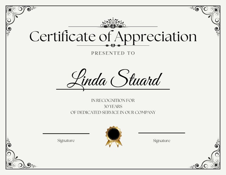Editable Certificate of Appreciation Template. Award Template. Etsy