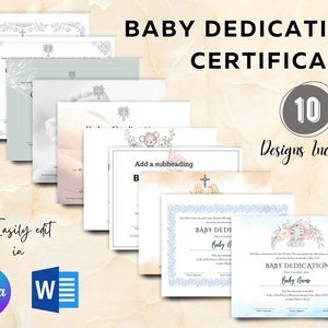 Complete Set Of 10 Baptism Certificates, 10 DIY Baby Dedication Certificates, DIY Church Certificates, Child Dedication Certificates